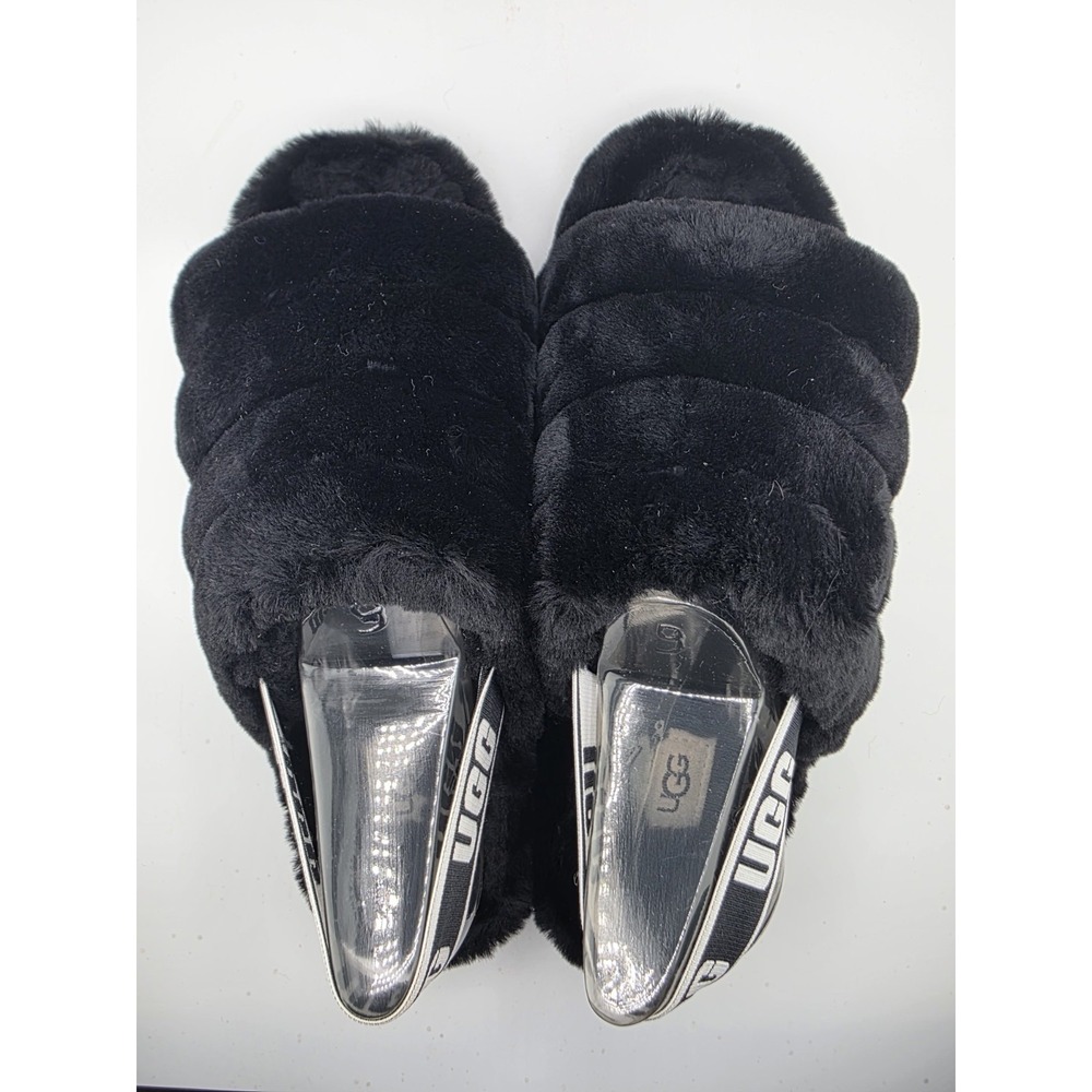 UGG Fluff Yeah Slide Black Fur Platform Sandals Women's Size 9 w/ Box - Picture 2 of 7